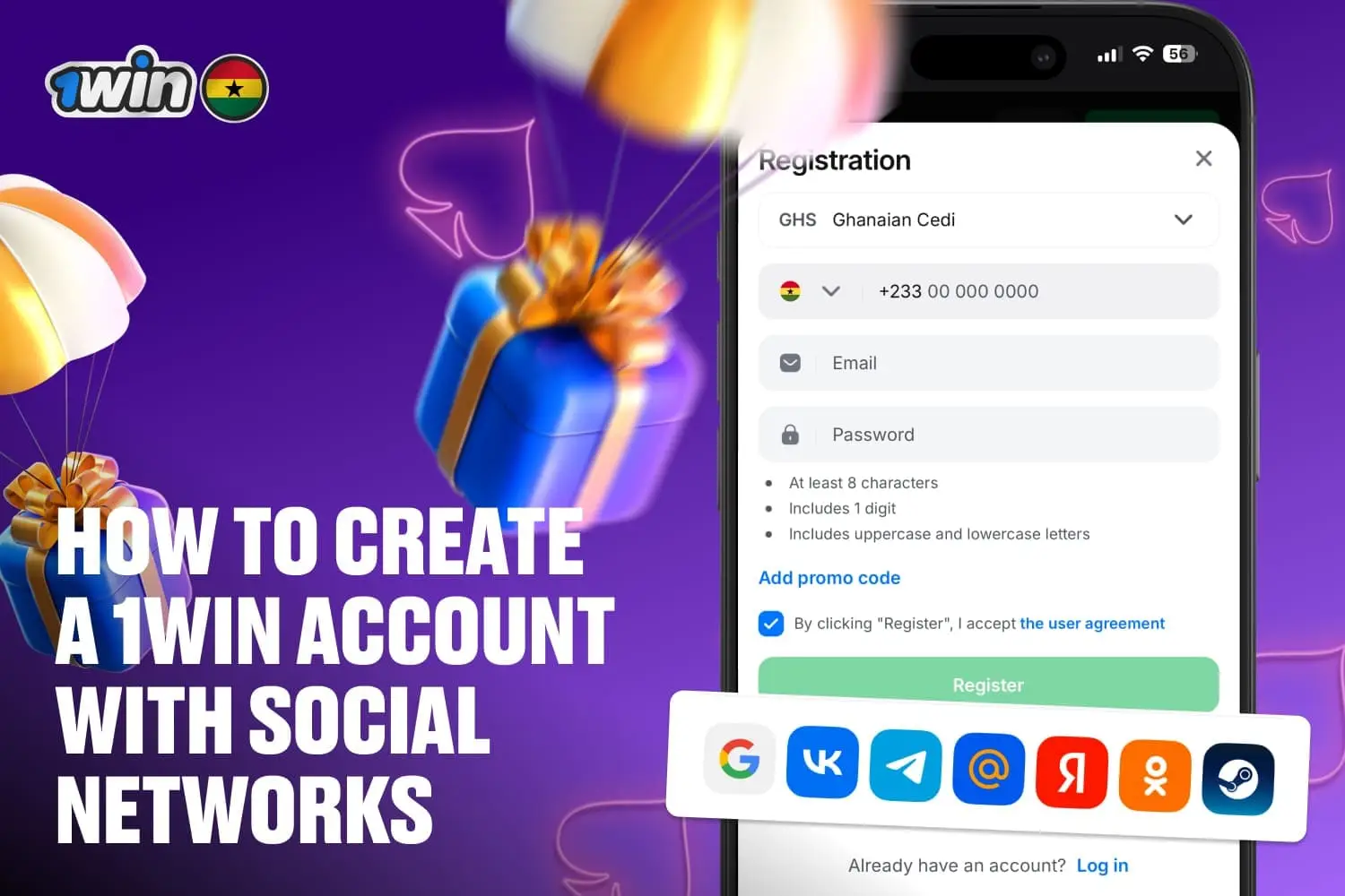 social networks registration options available for players from Ghana