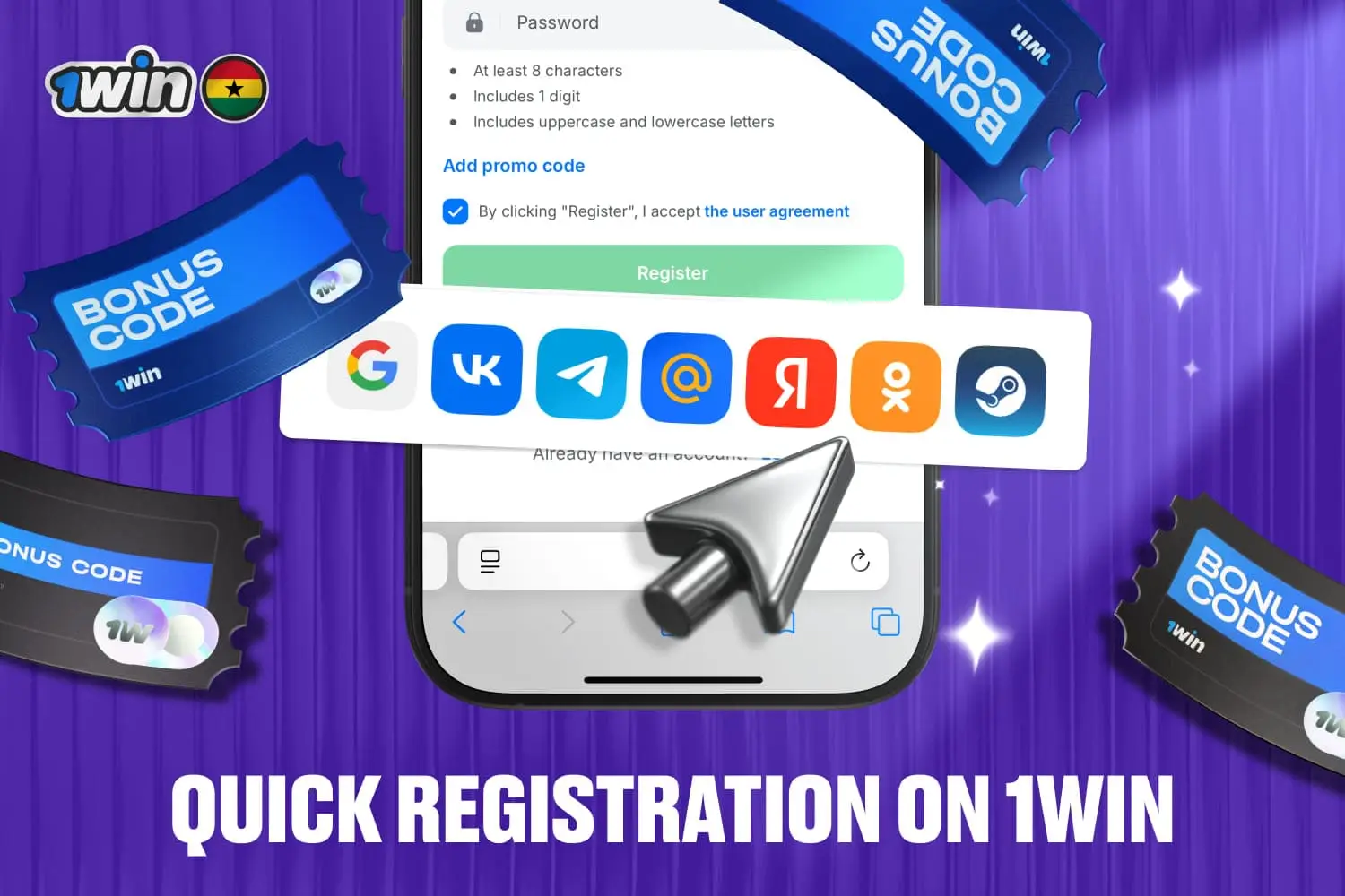social networks registration options available for players from Ghana